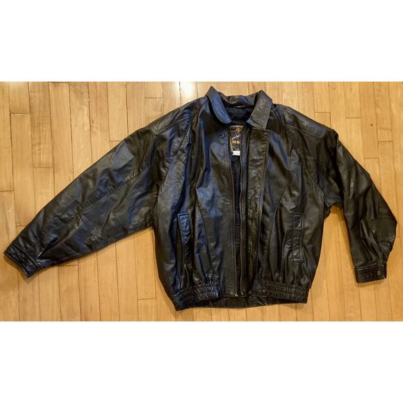 Vintage Anchor Blue Black Leather Jacket MENS LARGE *BUSTED ZIPPER - See Pics* - Picture 1 of 8